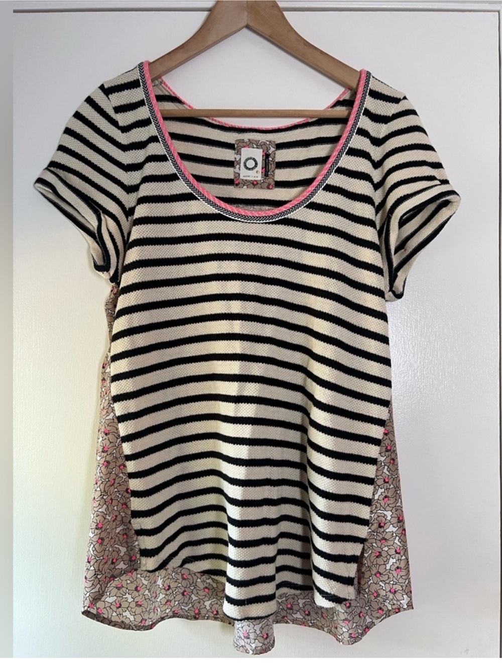 Anthropologie’s Akemi + Kin Stripped Black & Cream with Pink Trim Top